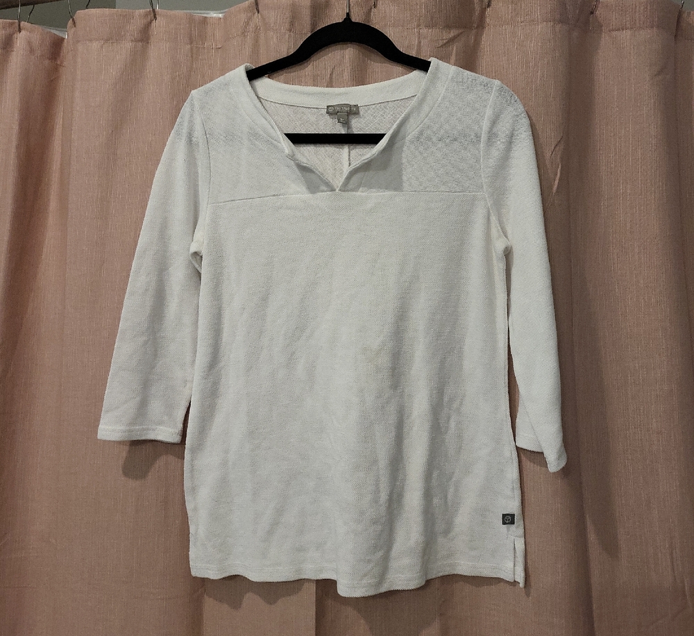 Talbots White Split-Neck Long Sleeve Tee